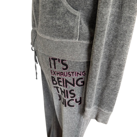 Vintage Y2k Juicy Couture Gray Velour Tracksuit Set Its Exhausting Being Juicy L - Picture 8 of 16